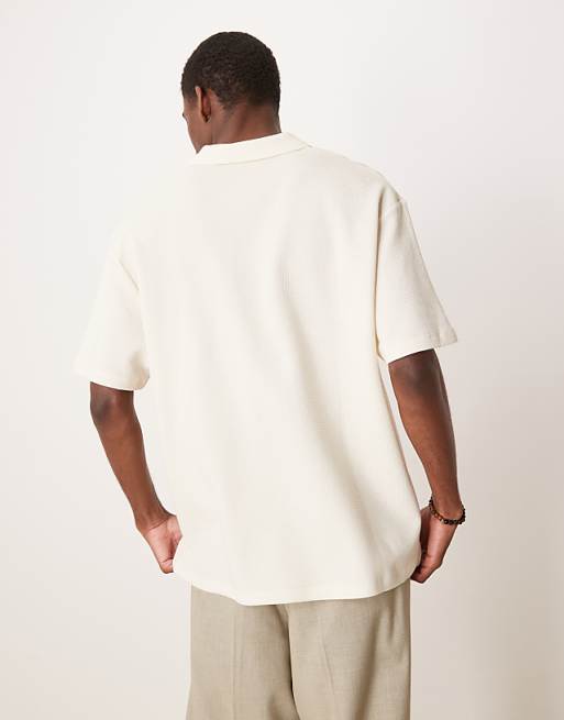 ASOS DESIGN Relaxed Polo In Cream Waffle