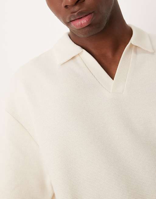 ASOS DESIGN Relaxed Polo In Cream Waffle