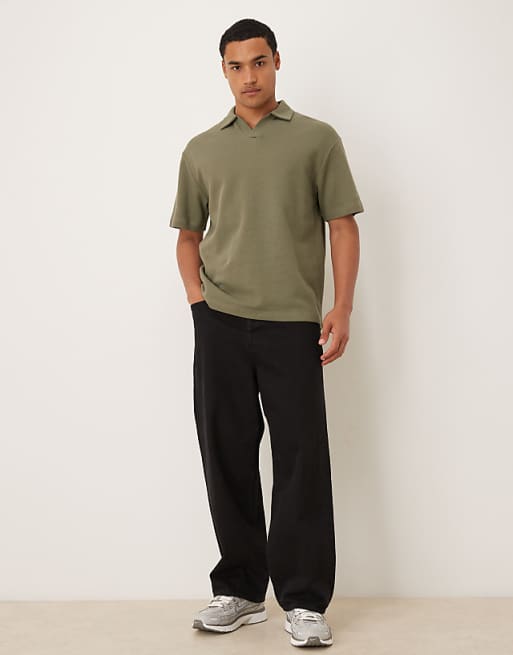 ASOS DESIGN Relaxed Polo In Khaki Waffle