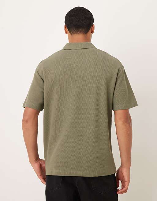 ASOS DESIGN Relaxed Polo In Khaki Waffle
