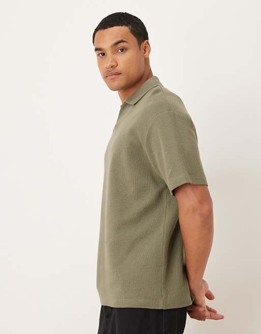 ASOS DESIGN Relaxed Polo In Khaki Waffle