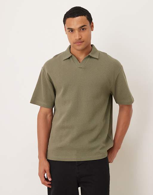 ASOS DESIGN relaxed polo in khaki waffle