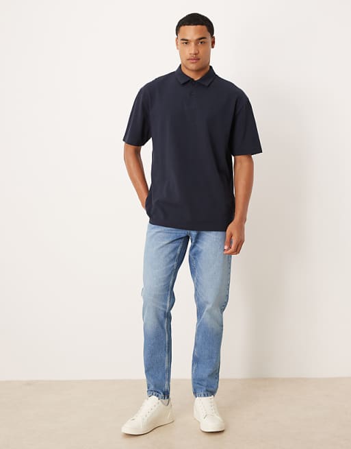 ASOS DESIGN Relaxed Polo In Navy Pique