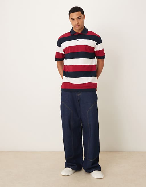 ASOS DESIGN Relaxed Polo In Textured Stripe