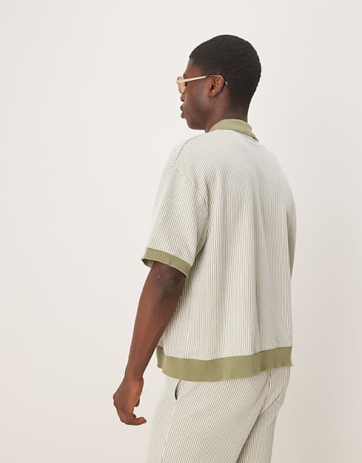 ASOS DESIGN Relaxed Polo In Textured Stripe