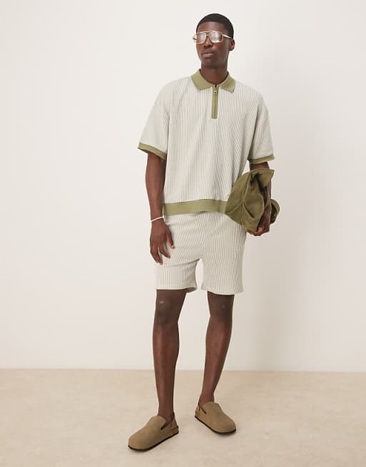 ASOS DESIGN Relaxed Polo In Textured Stripe