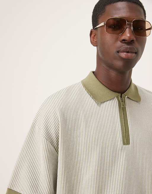 ASOS DESIGN Relaxed Polo In Textured Stripe