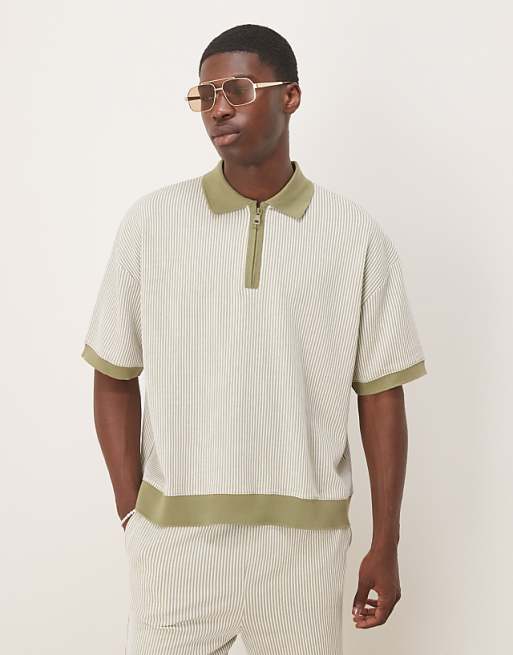 ASOS DESIGN relaxed polo in textured stripe