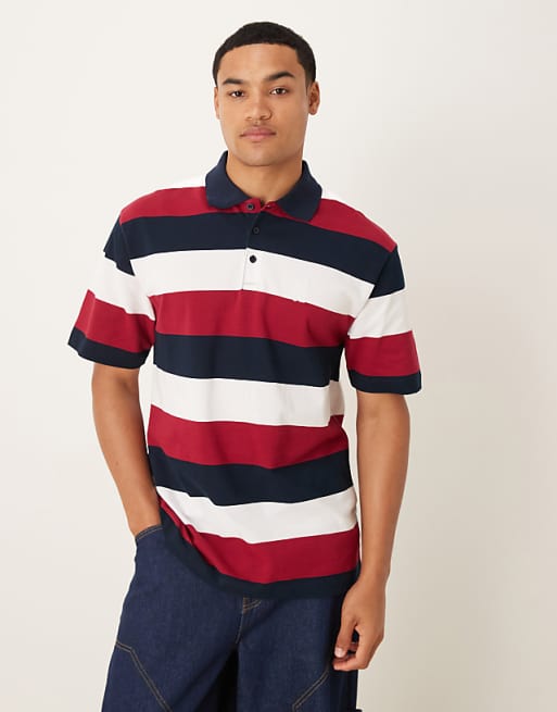 ASOS DESIGN relaxed polo in textured stripe