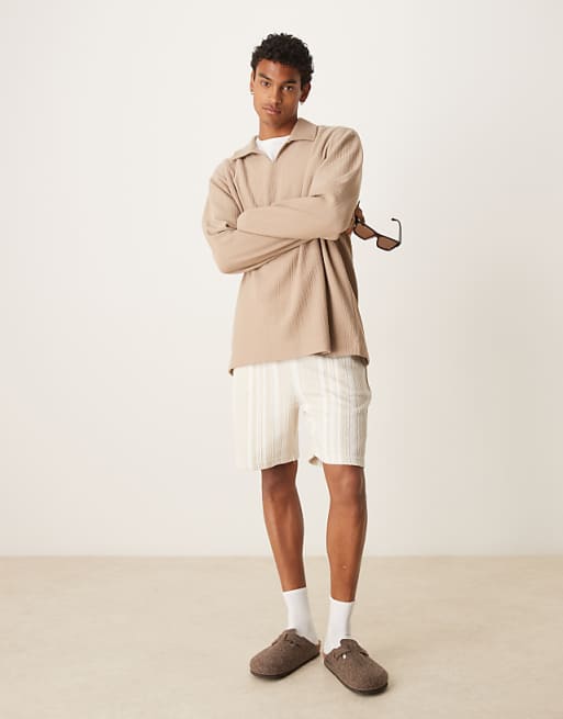 ASOS DESIGN Relaxed Polo Sweatshirt In Brown