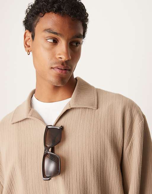 ASOS DESIGN Relaxed Polo Sweatshirt In Brown