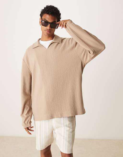 ASOS DESIGN relaxed polo sweatshirt in brown