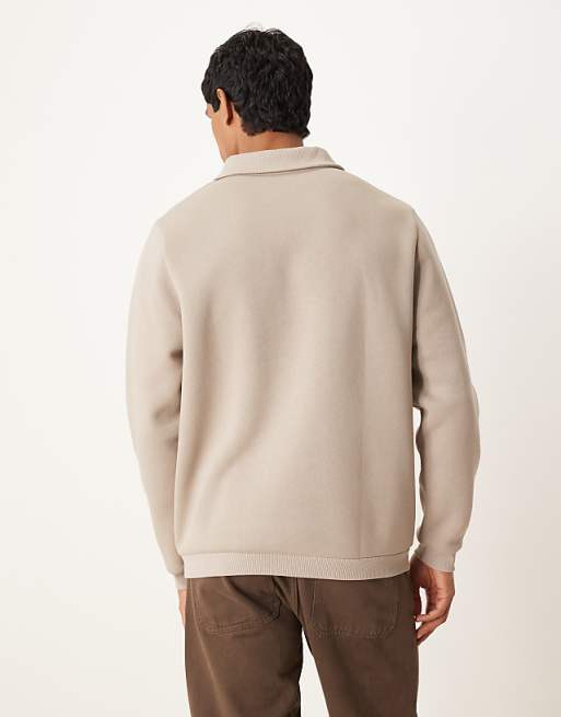 ASOS DESIGN Relaxed Polo Sweatshirt With Ribbed Collar In Grey
