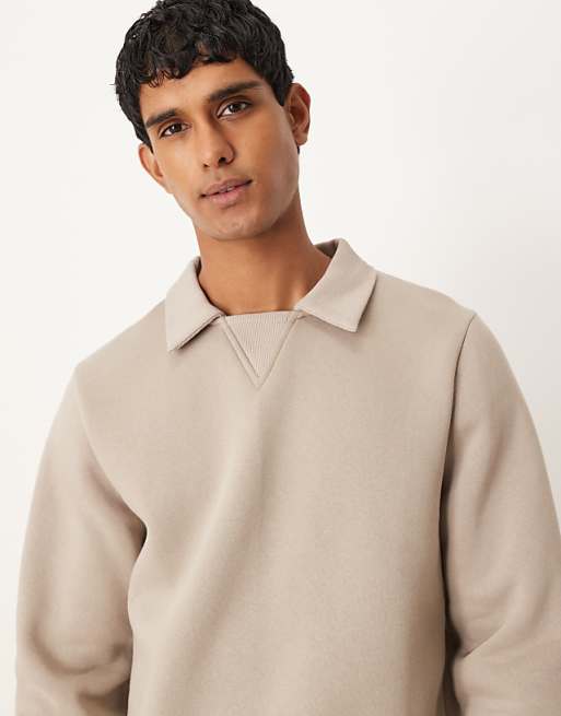 ASOS DESIGN Relaxed Polo Sweatshirt With Ribbed Collar In Grey