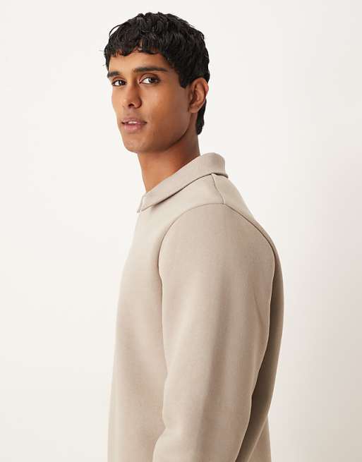 ASOS DESIGN Relaxed Polo Sweatshirt With Ribbed Collar In Grey