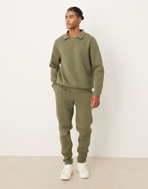 ASOS DESIGN Relaxed Polo Sweatshirt With Ribbed Collar In Green