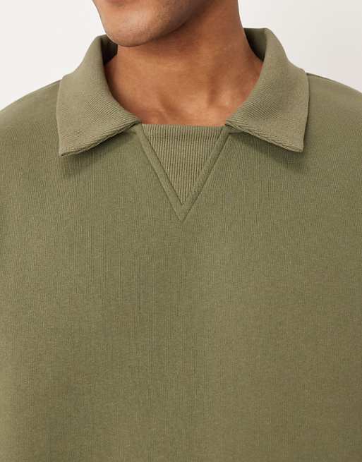 ASOS DESIGN Relaxed Polo Sweatshirt With Ribbed Collar In Green