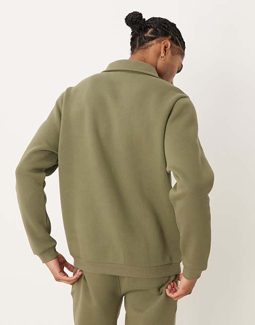ASOS DESIGN Relaxed Polo Sweatshirt With Ribbed Collar In Green