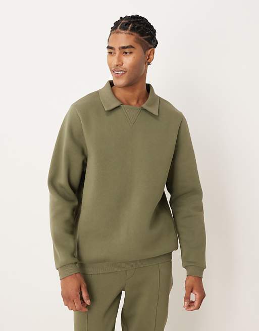 ASOS DESIGN relaxed polo sweatshirt with ribbed collar in green