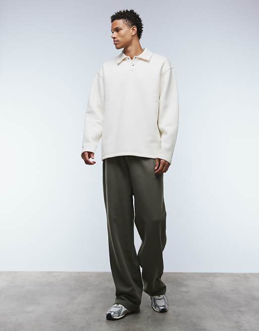 ASOS DESIGN Relaxed Polo Sweatshirt With Ribbed Collar In Stone