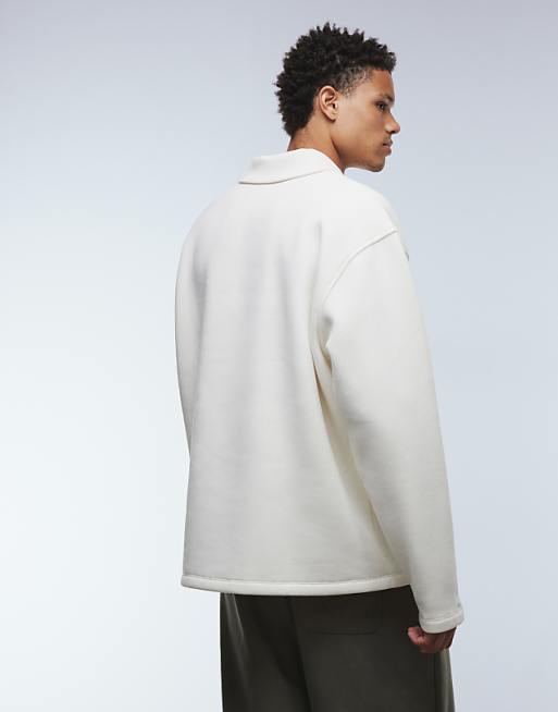 ASOS DESIGN Relaxed Polo Sweatshirt With Ribbed Collar In Stone