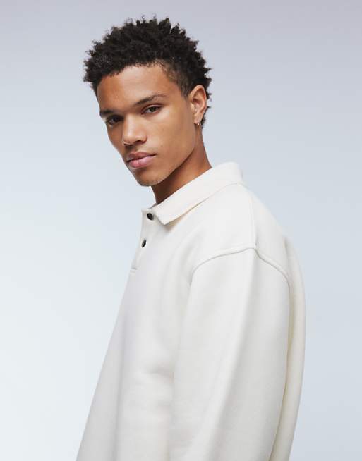 ASOS DESIGN Relaxed Polo Sweatshirt With Ribbed Collar In Stone