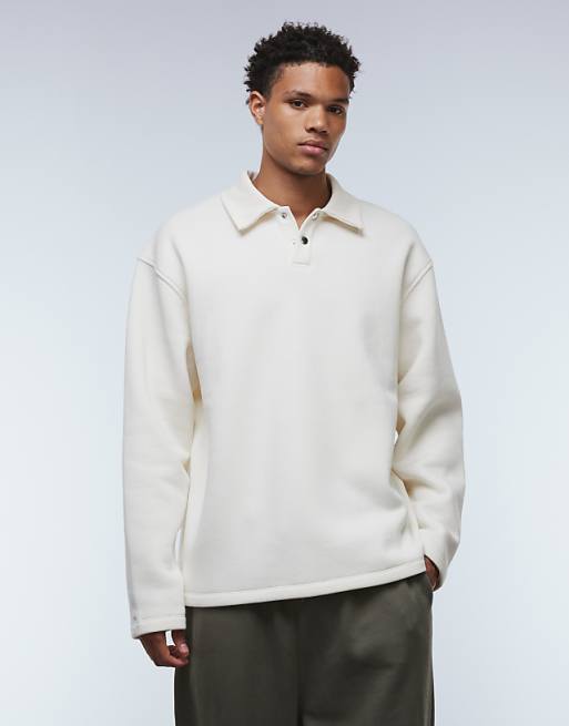ASOS DESIGN relaxed polo sweatshirt with ribbed collar in stone