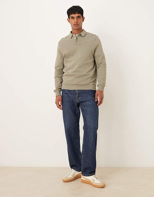 ASOS DESIGN Relaxed Polo Sweatshirt With Ribbed Texture In Grey