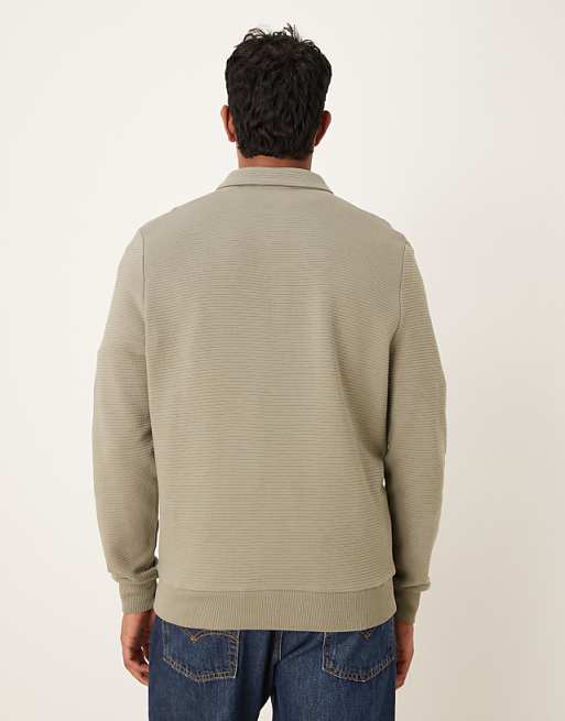ASOS DESIGN Relaxed Polo Sweatshirt With Ribbed Texture In Grey