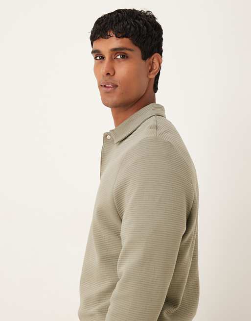 ASOS DESIGN Relaxed Polo Sweatshirt With Ribbed Texture In Grey
