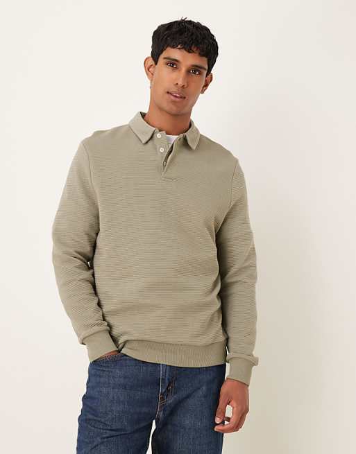 ASOS DESIGN relaxed polo sweatshirt with ribbed texture in grey