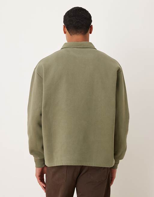 ASOS DESIGN Relaxed Polo Sweatshirt With Woven Label Badge In Khaki