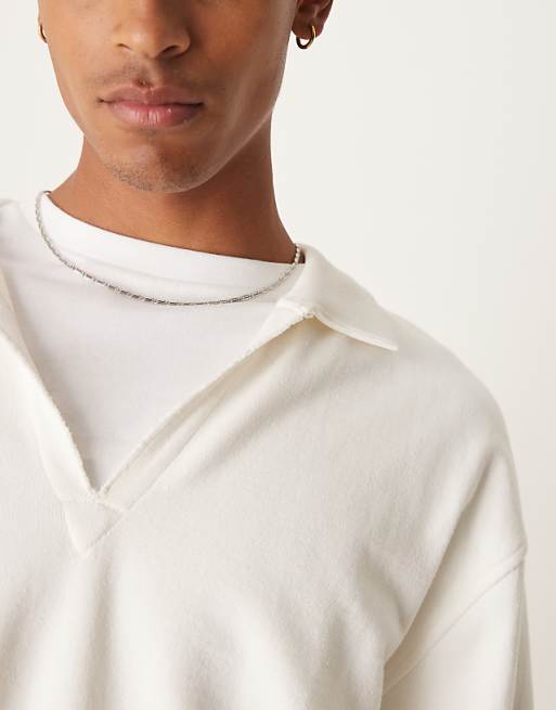 ASOS DESIGN Relaxed Polo With Raw Hem In White