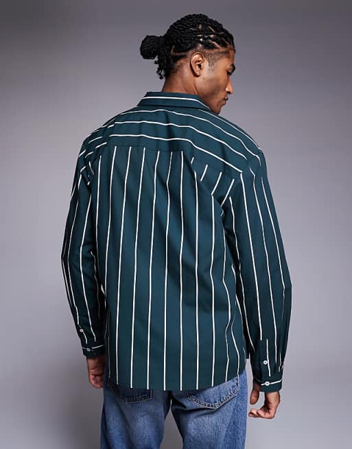 ASOS DESIGN Relaxed Poplin Shirt In Green Stripe