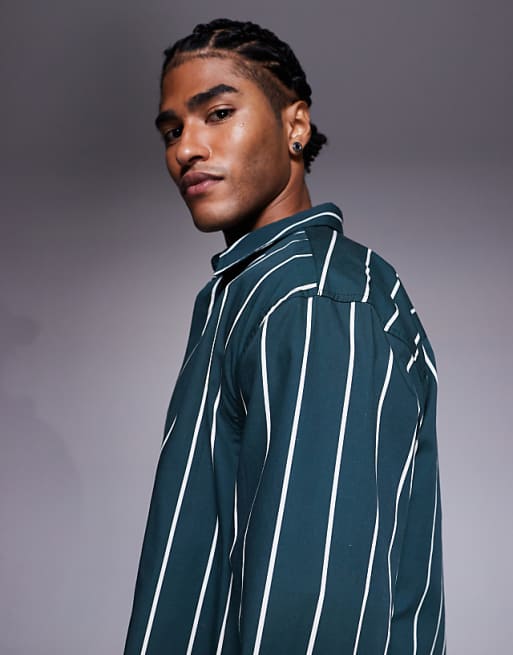 ASOS DESIGN Relaxed Poplin Shirt In Green Stripe