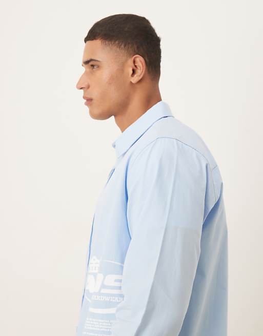 ASOS DESIGN Relaxed Poplin Shirt With Square Collar And Print In Blue