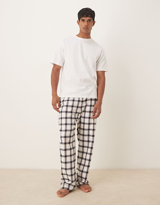ASOS DESIGN relaxed pyjamas set in cream check