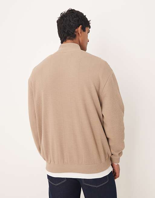 ASOS DESIGN Relaxed Quarter Zip Sweatshirt In Beige