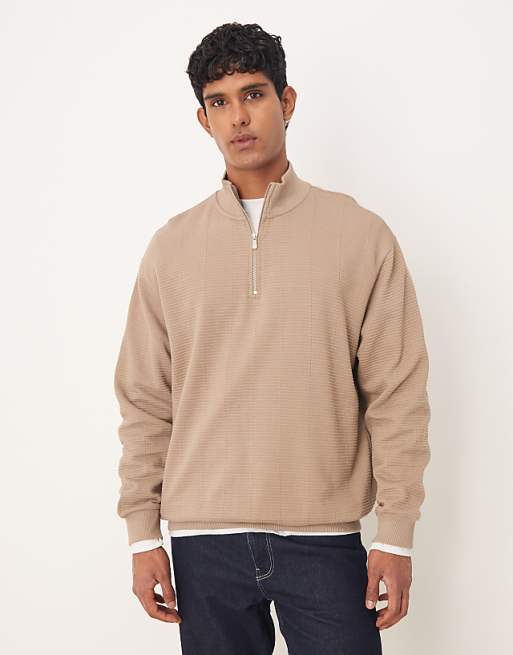 ASOS DESIGN relaxed quarter zip sweatshirt in beige