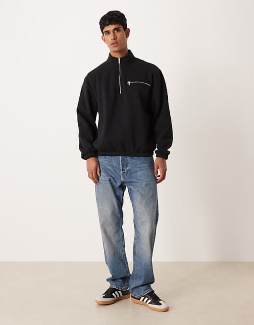 ASOS DESIGN Relaxed Quarter Zip Sweatshirt In Black