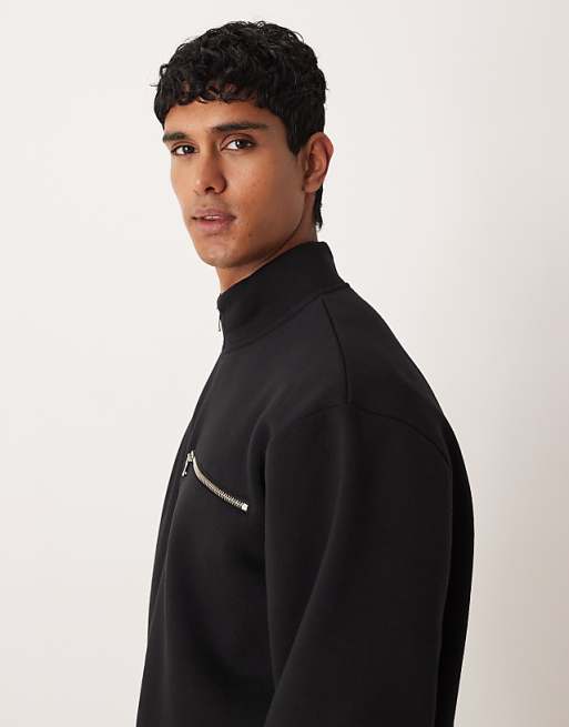 ASOS DESIGN Relaxed Quarter Zip Sweatshirt In Black
