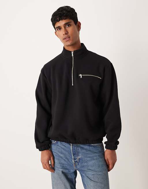 ASOS DESIGN relaxed quarter zip sweatshirt in black