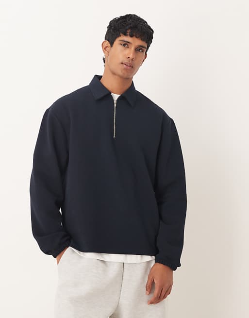 ASOS DESIGN relaxed quarter-zip sweatshirt in navy