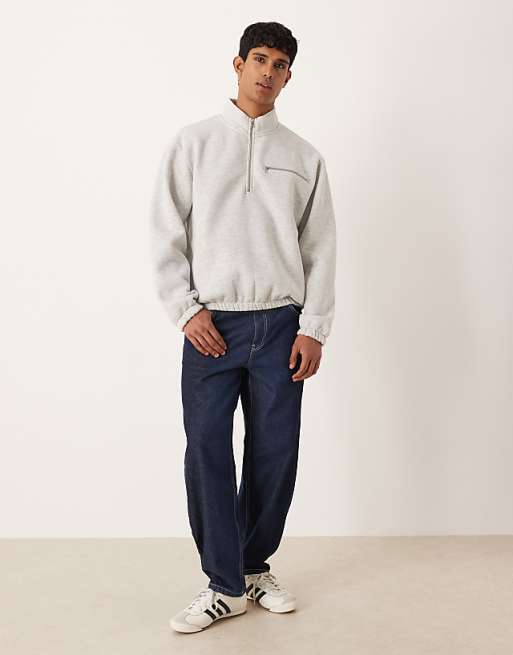 ASOS DESIGN Relaxed Quarter Zip Sweatshirt In White Marl
