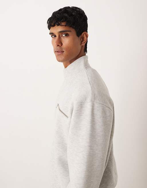 ASOS DESIGN Relaxed Quarter Zip Sweatshirt In White Marl