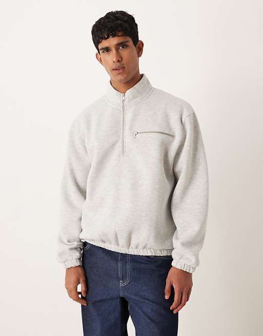 ASOS DESIGN relaxed quarter zip sweatshirt in white marl