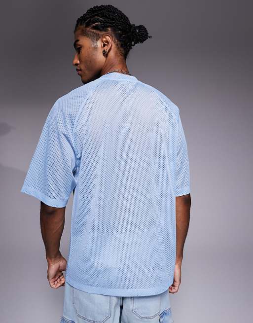 ASOS DESIGN Relaxed Raglan T-shirt With Champions Graphic In Blue Airtex