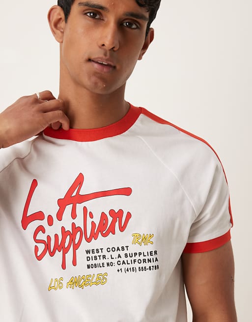 ASOS DESIGN Relaxed Raglan T-shirt With Contrast Collar And City Graphic In White
