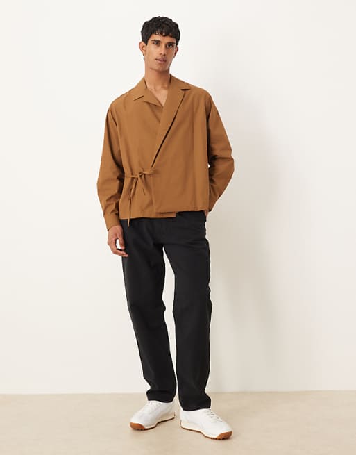 ASOS DESIGN Relaxed Revere Collar With Side Tie In Light Brown