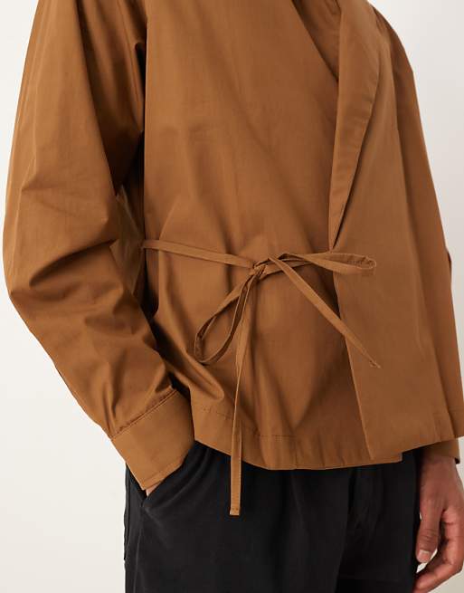 ASOS DESIGN Relaxed Revere Collar With Side Tie In Light Brown